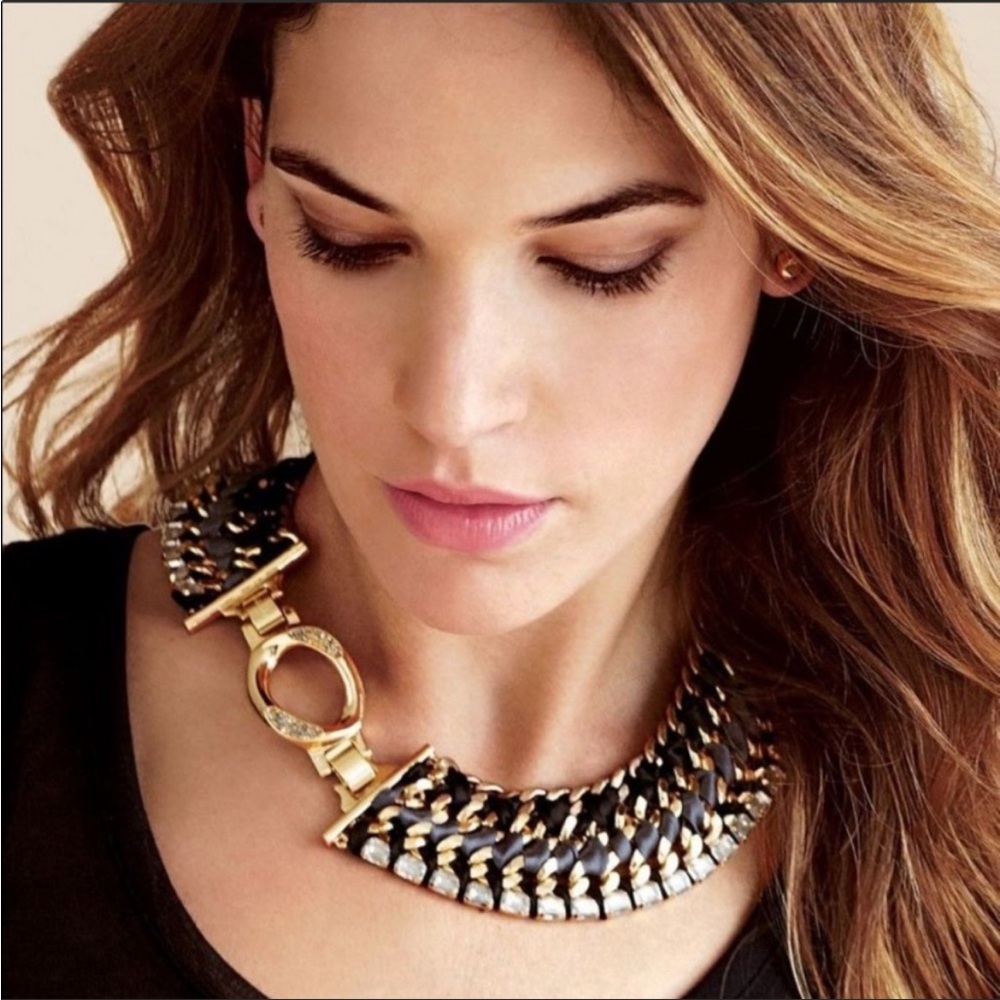 Stella & Dot Tempest Bib Rhinestone Collar Reversible Necklace Ribbon
